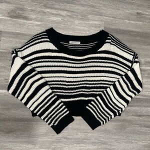Miss Sparkling Striped Oversized Cropped Black and White Sweater Small